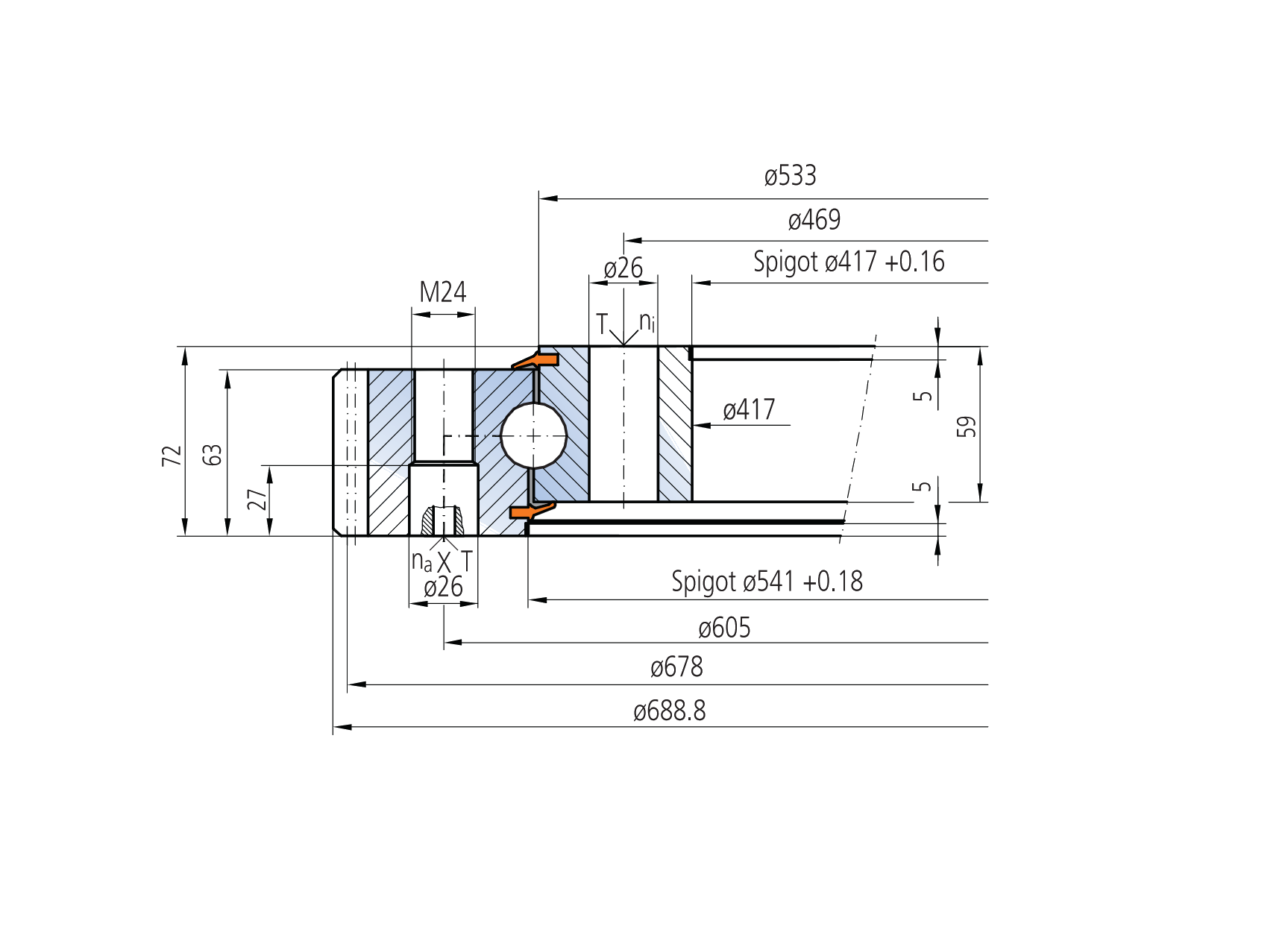 IMO 11-25 0537/1-05677 slewing bearing replacement dimensional drawing