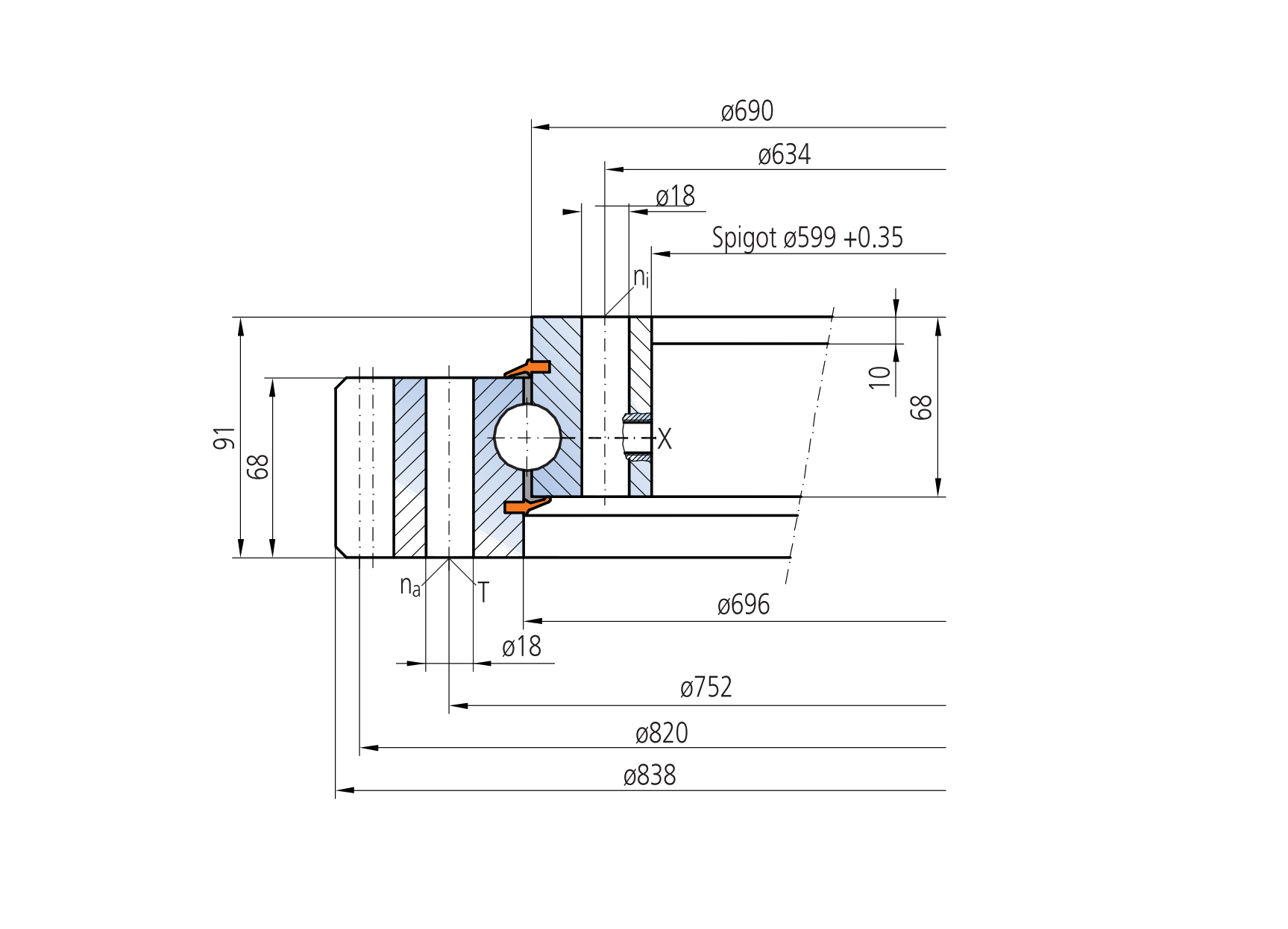 IMO 11-25 0693/2-04976 slewing bearing replacement dimensional drawing