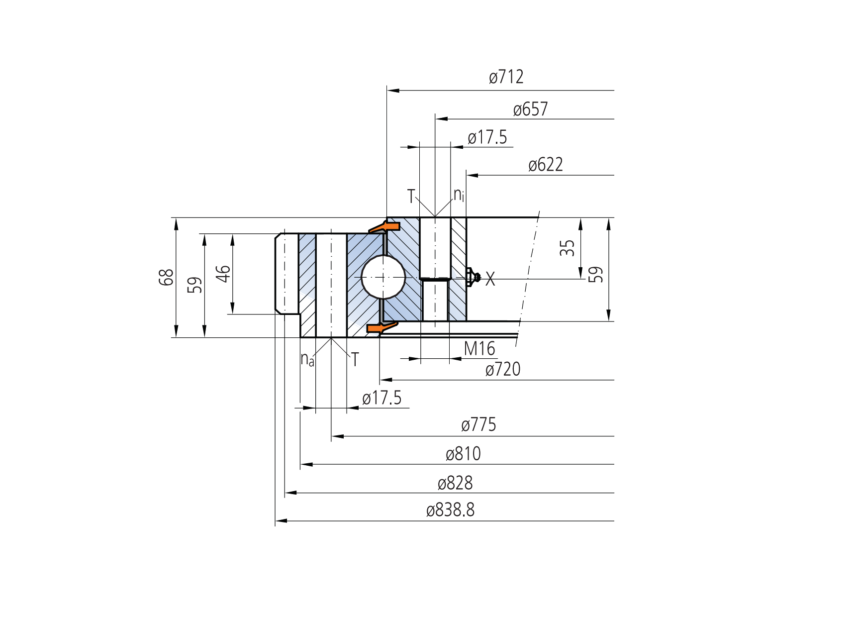 IMO 11-25 0716/1-04864 slewing bearing replacement dimensional drawing