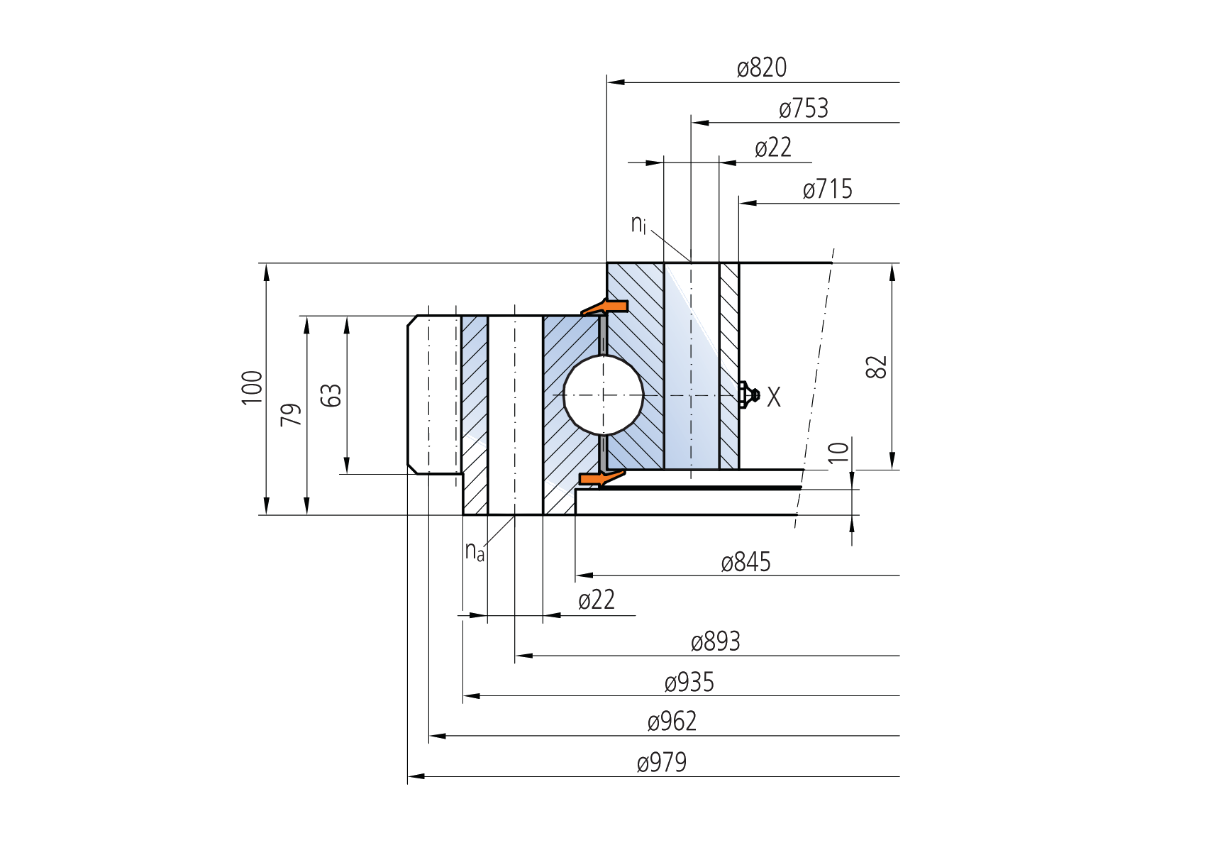 IMO 11-32 0823/2-02613 slewing bearing replacement dimensional drawing