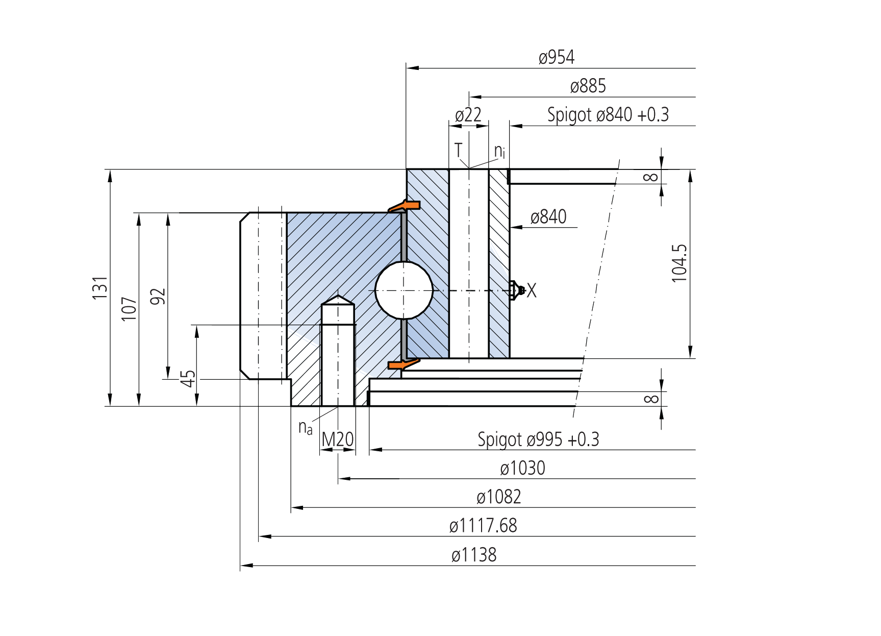 IMO 11-32 0957/2-05549 slewing bearing replacement dimensional drawing