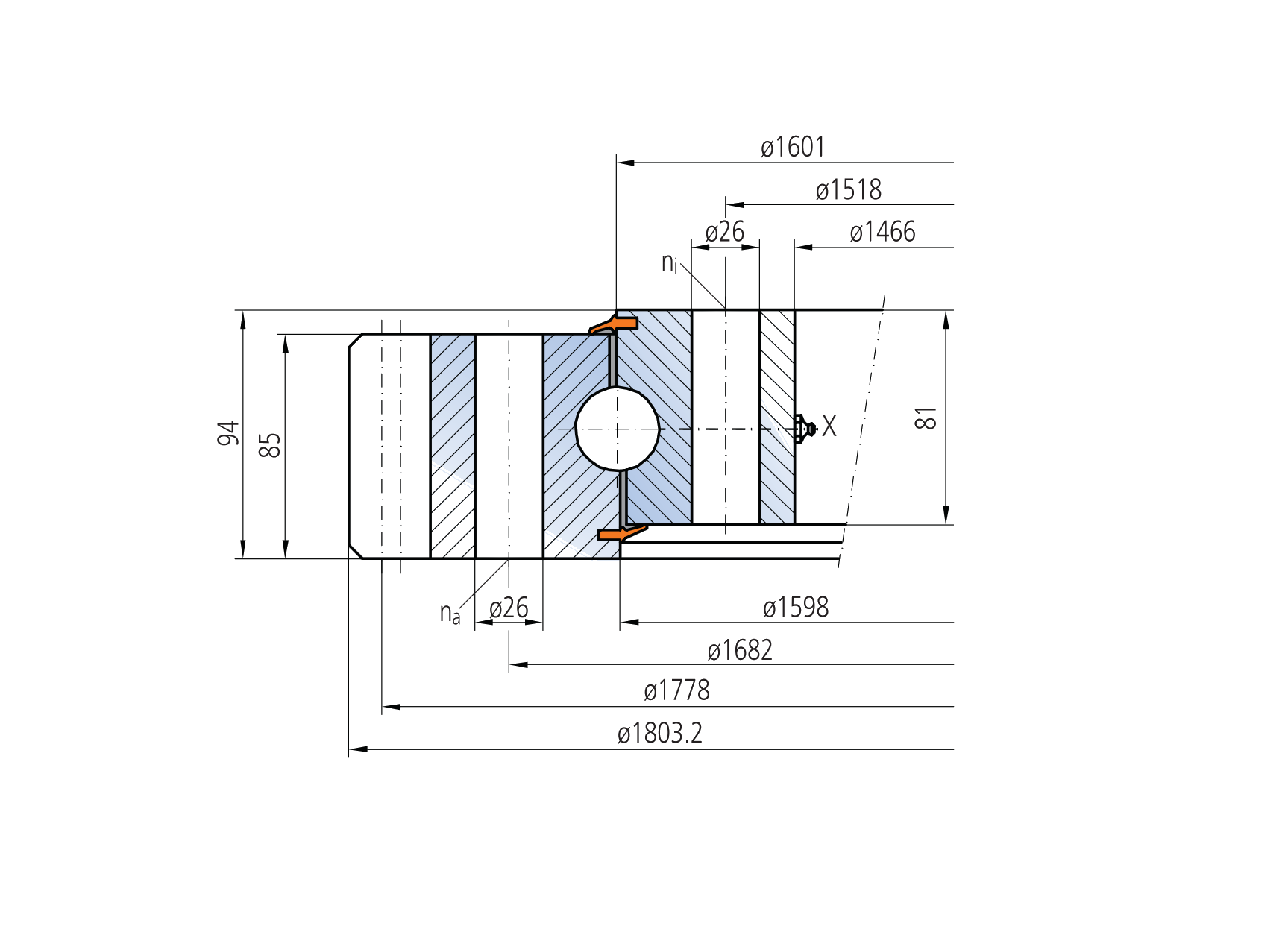 IMO 11-32 1600/1-02300 slewing bearing replacement dimensional drawing