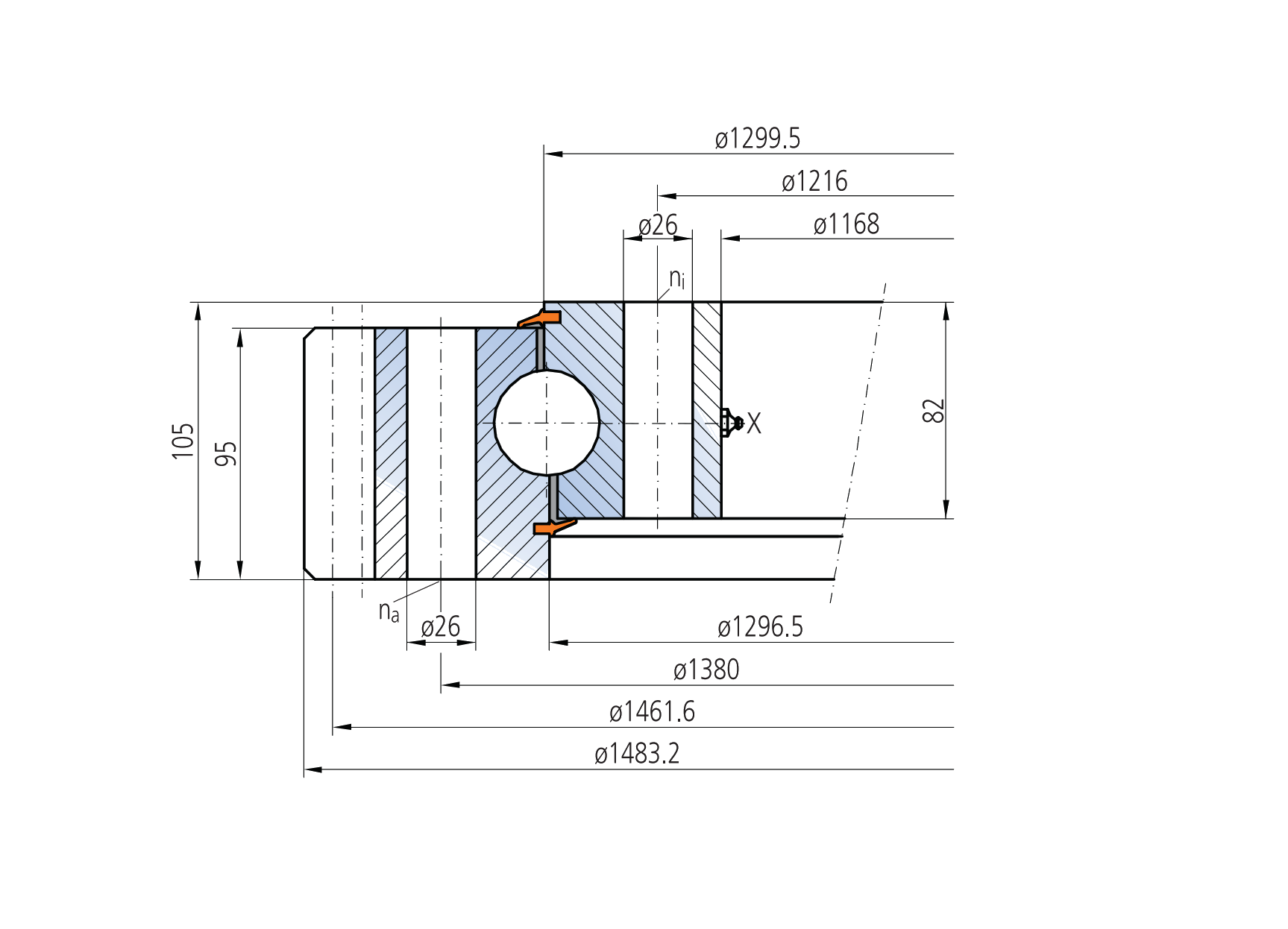 IMO 11-40 1298/2-00767 slewing bearing replacement dimensional drawing