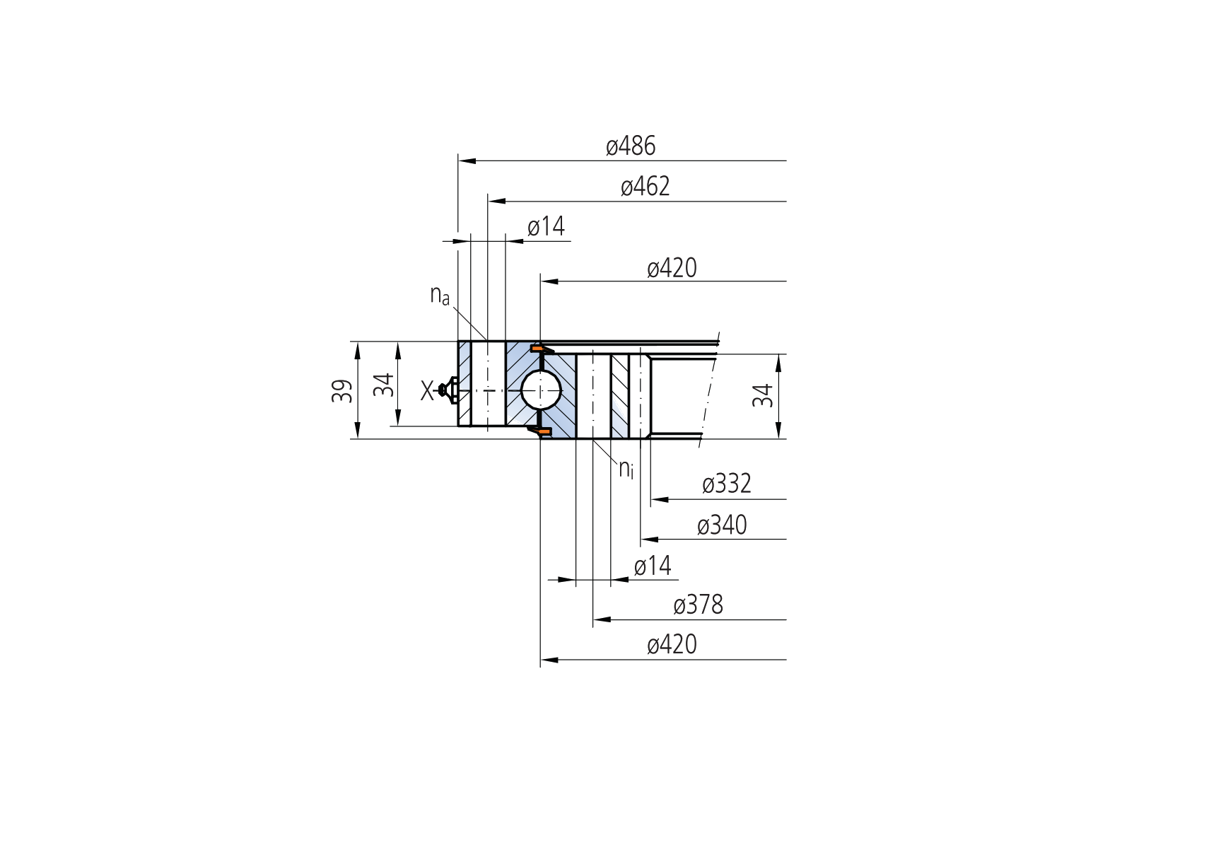 IMO 12-16 0420/1-00728 slewing bearing replacement dimensional drawing