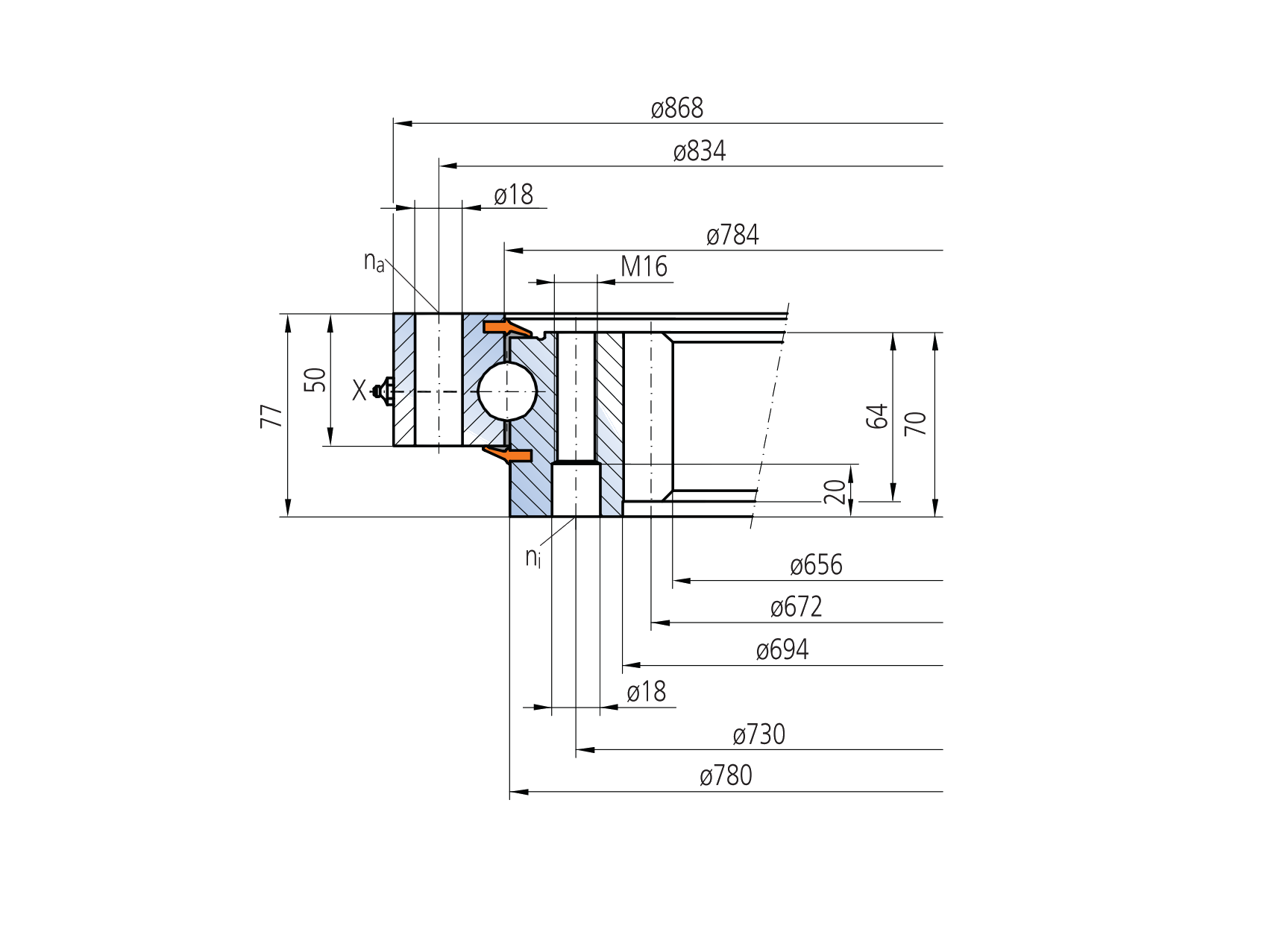 IMO 12-22 0782/2-01218 slewing bearing replacement dimensional drawing