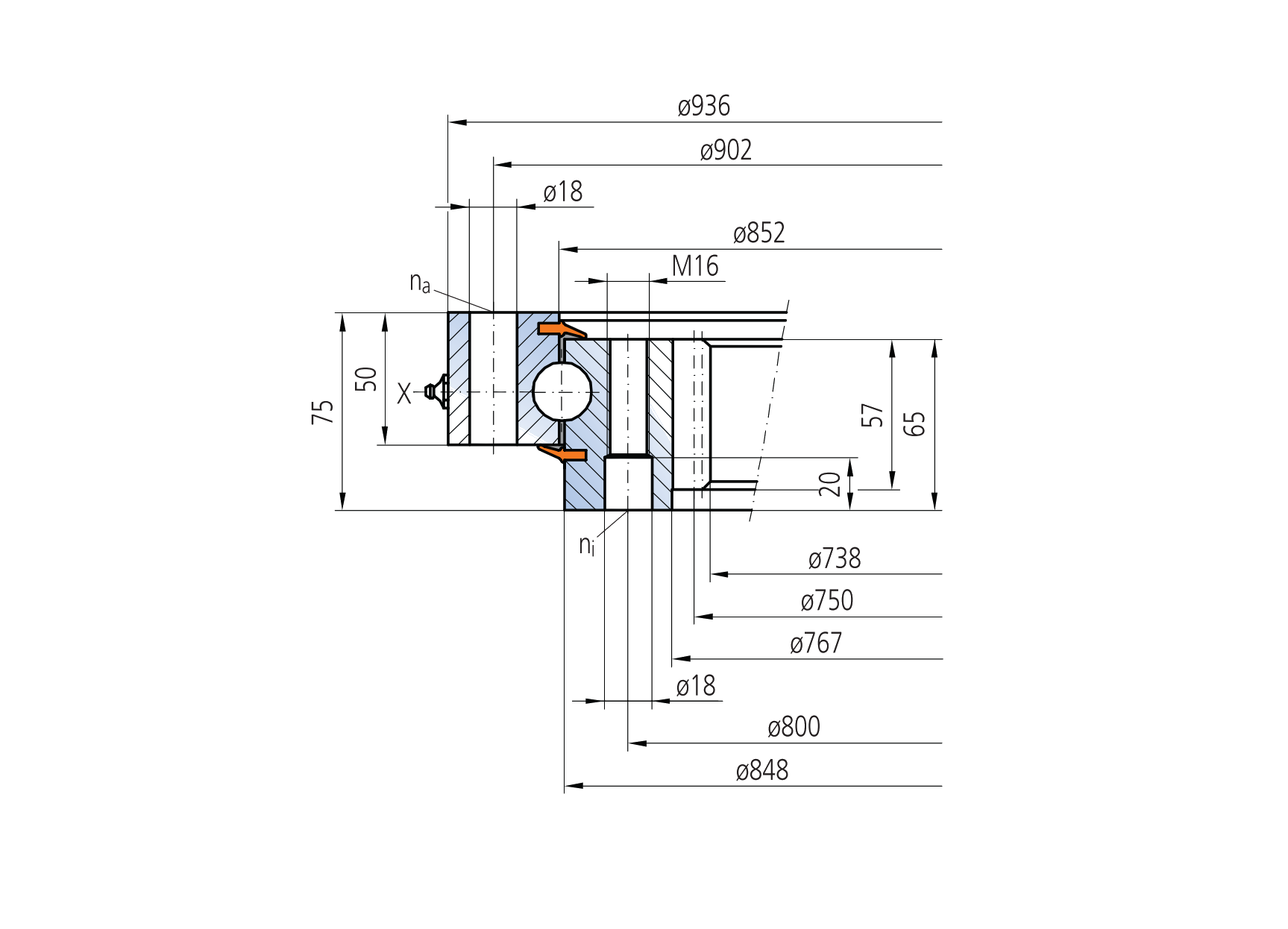 IMO 12-22 0850/2-01501 slewing bearing replacement dimensional drawing