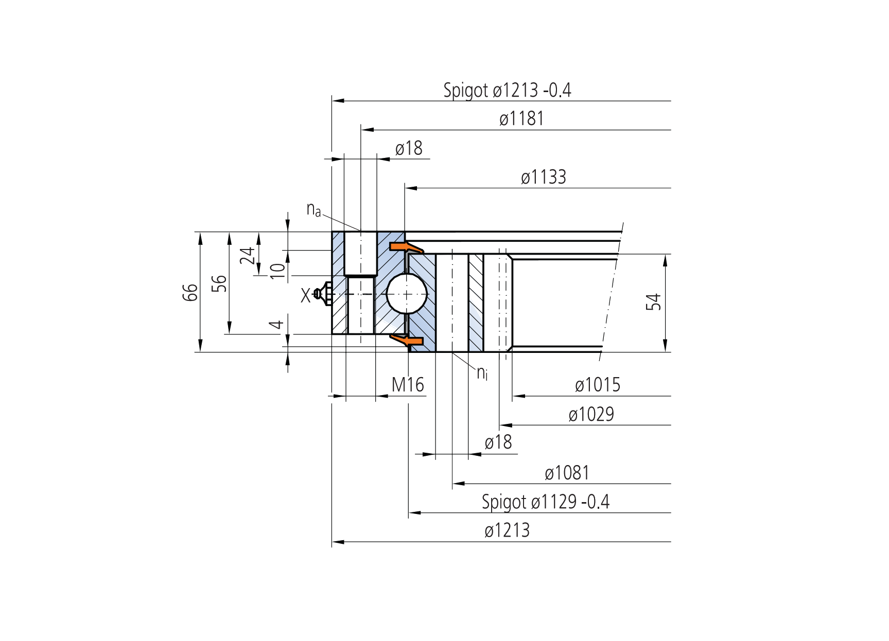IMO 12-22 1131/2-01601 slewing bearing replacement dimensional drawing