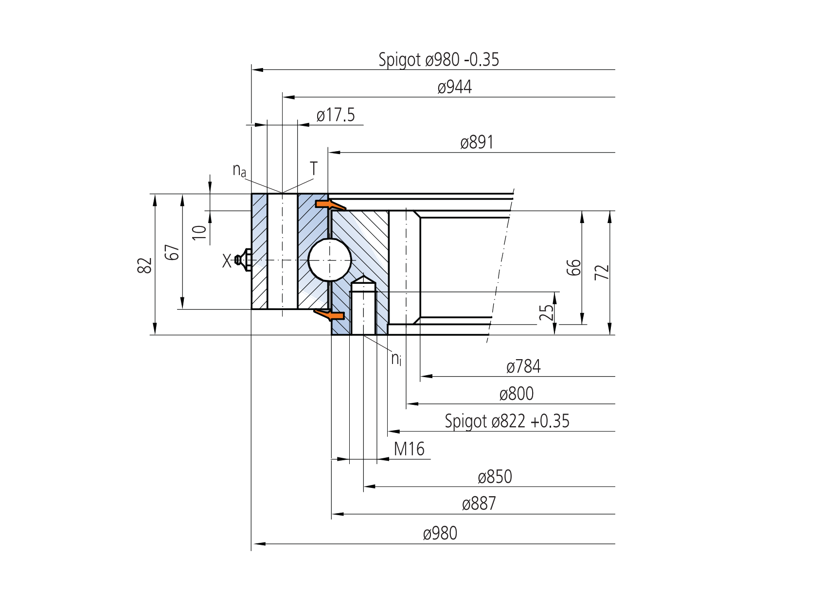 IMO 12-25 0889/2-04951 slewing bearing replacement dimensional drawing