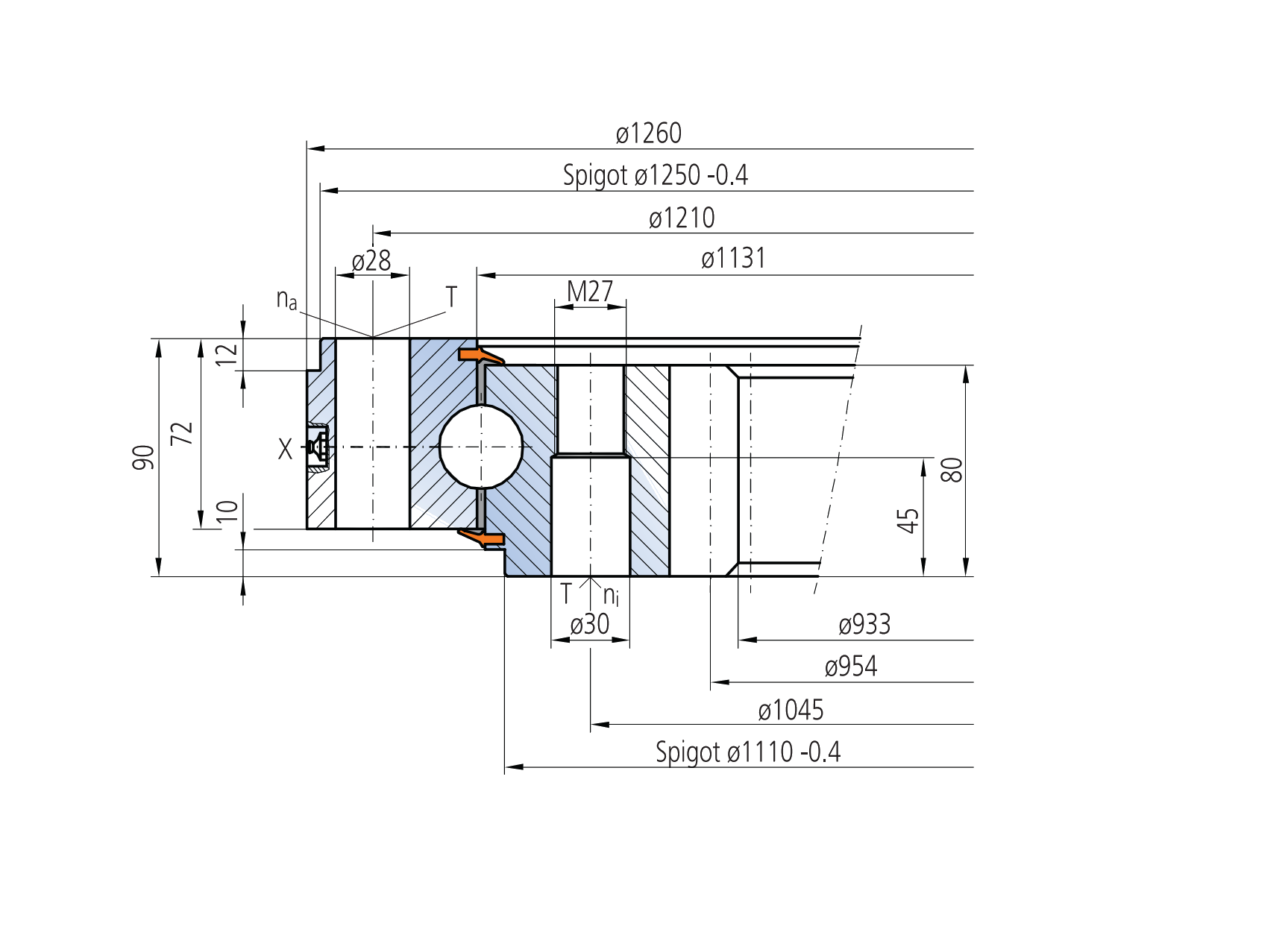 IMO 12-32 1128/2-04945 slewing bearing replacement dimensional drawing