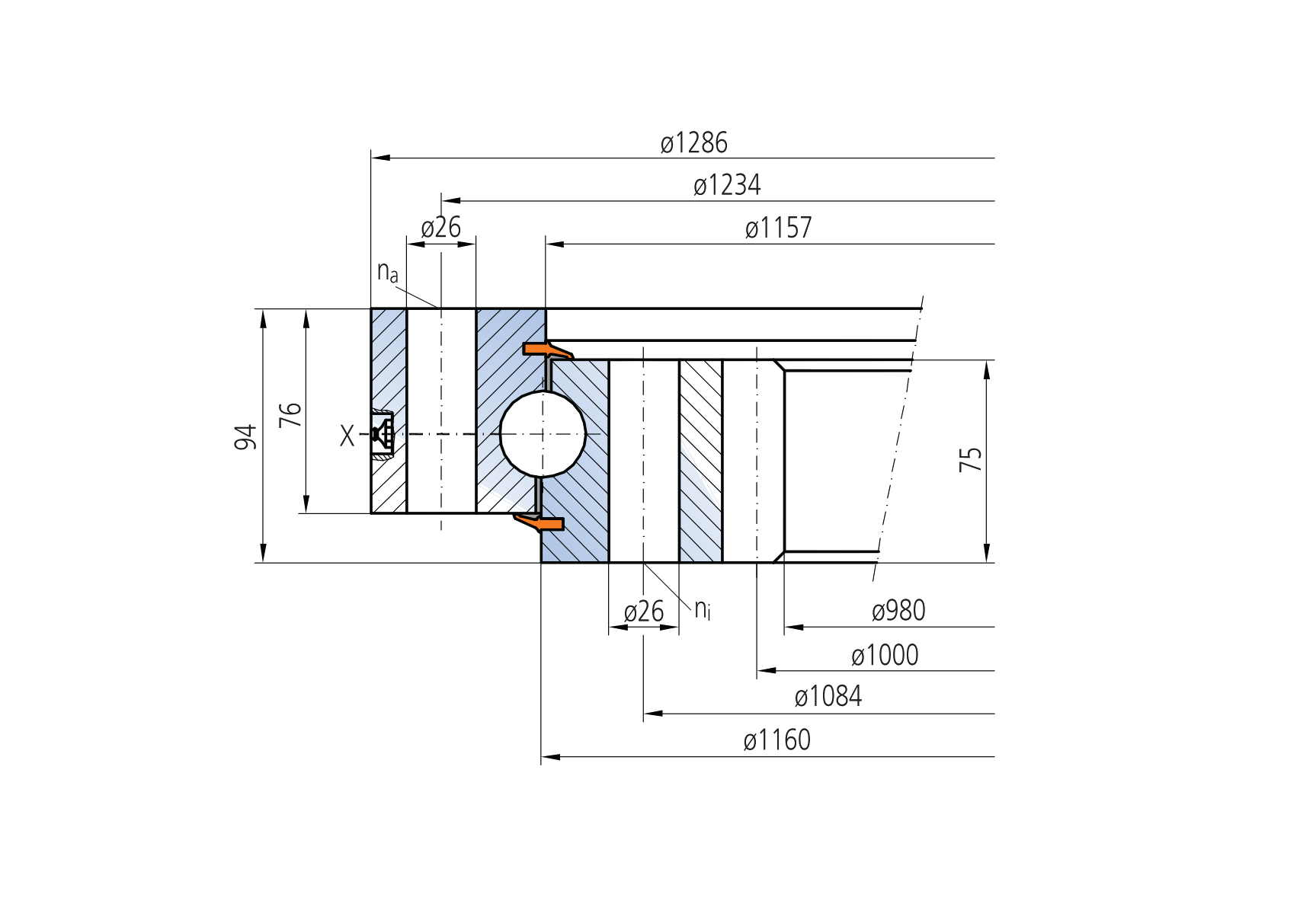 IMO 12-32 1159/2-01512 slewing bearing replacement dimensional drawing