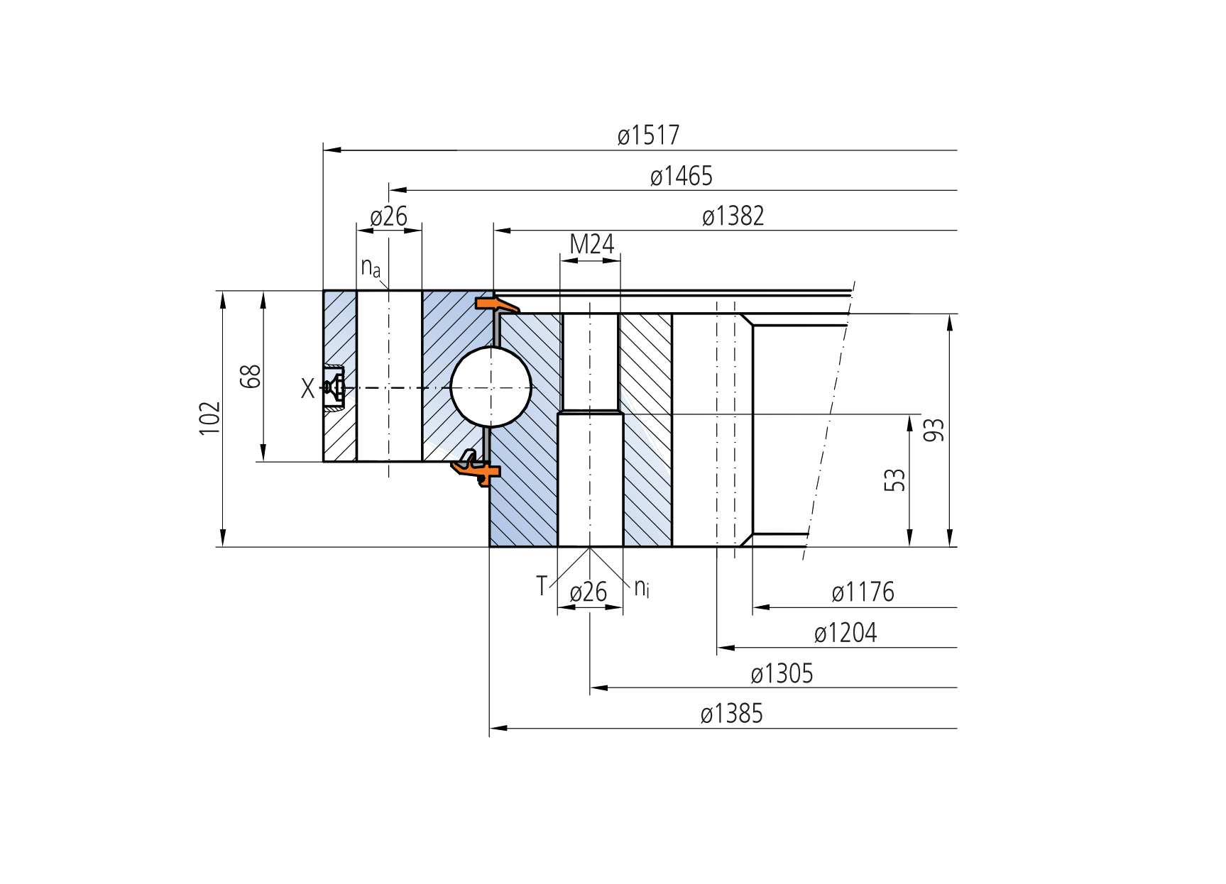 IMO 12-32 1384/2-04719 slewing bearing replacement dimensional drawing