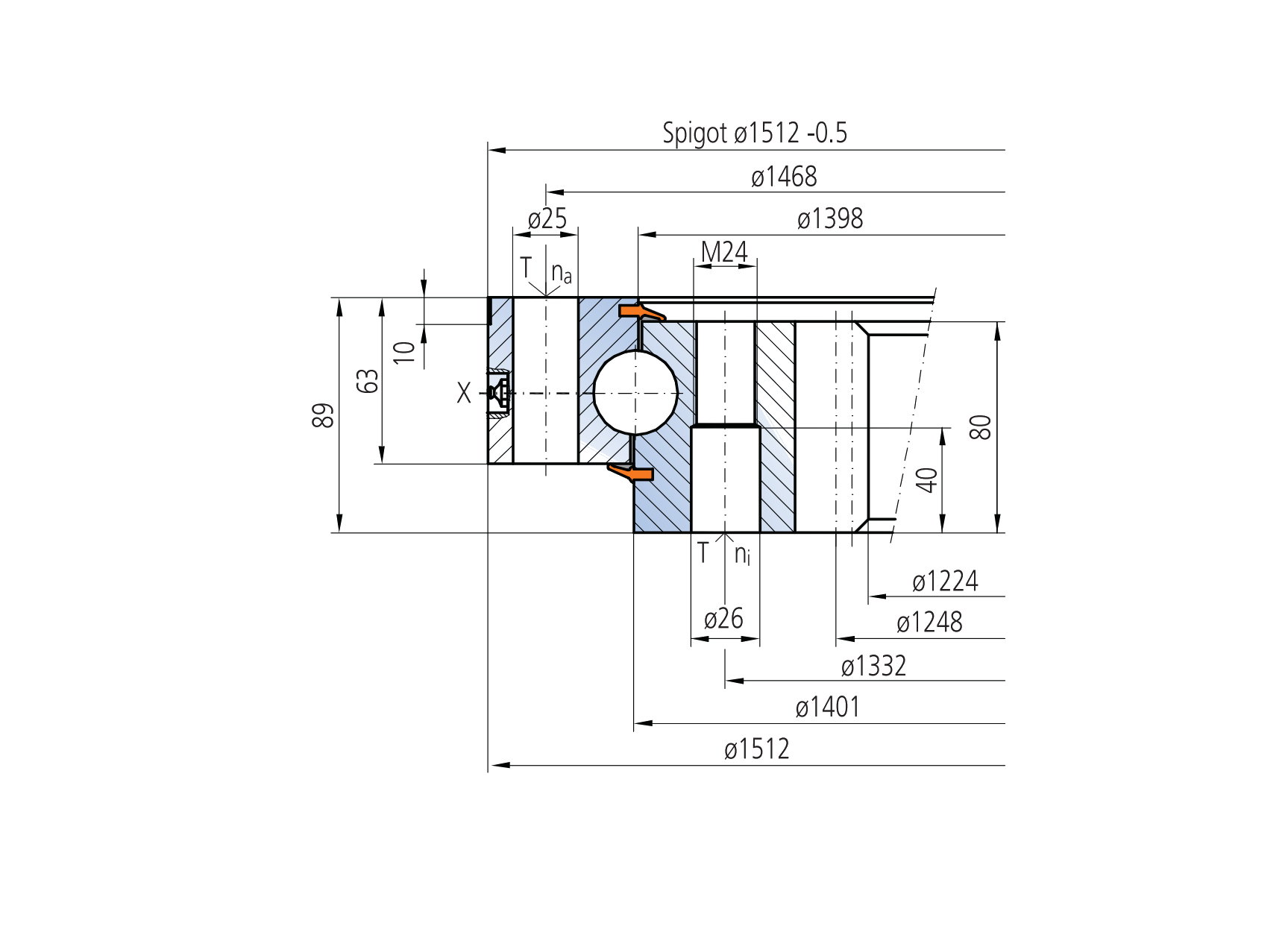 IMO 12-32 1400/2-04953 slewing bearing replacement dimensional drawing