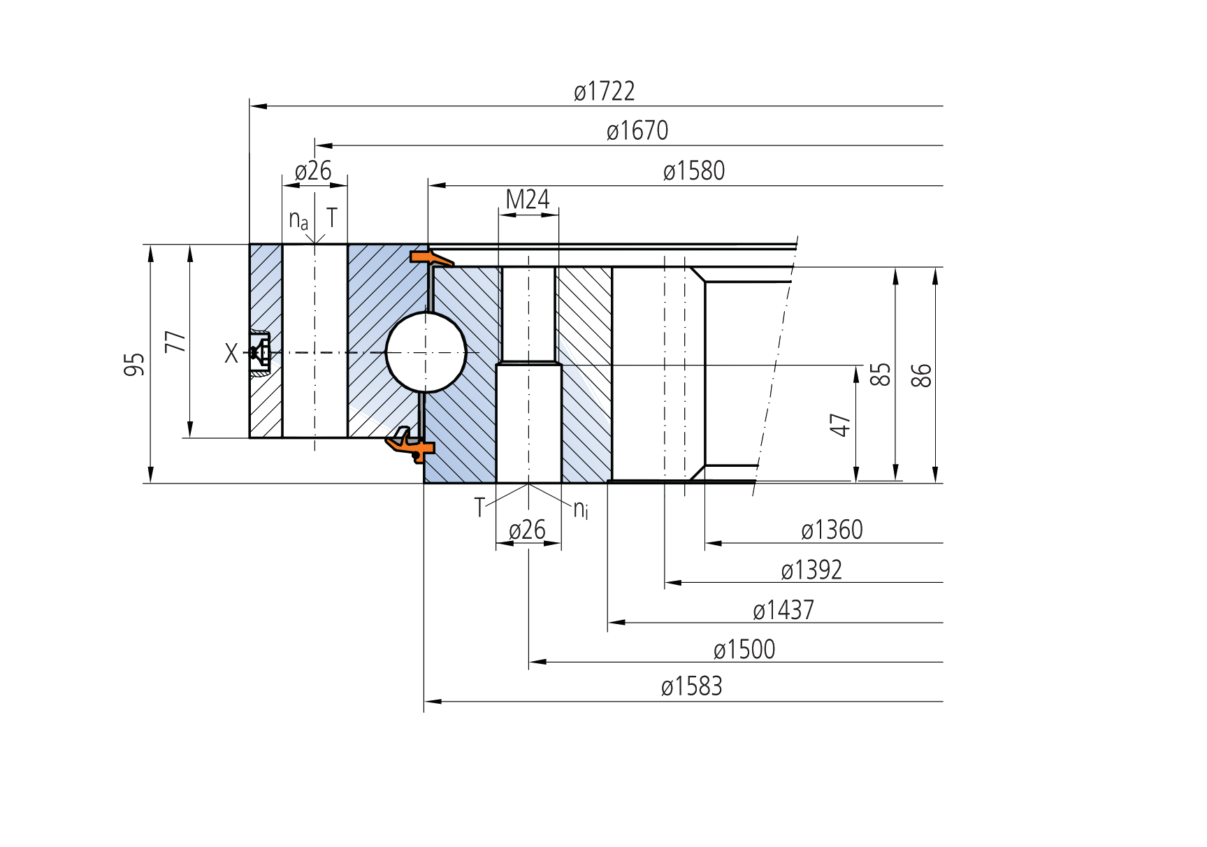 IMO 12-32 1582/2-04505 slewing bearing replacement dimensional drawing