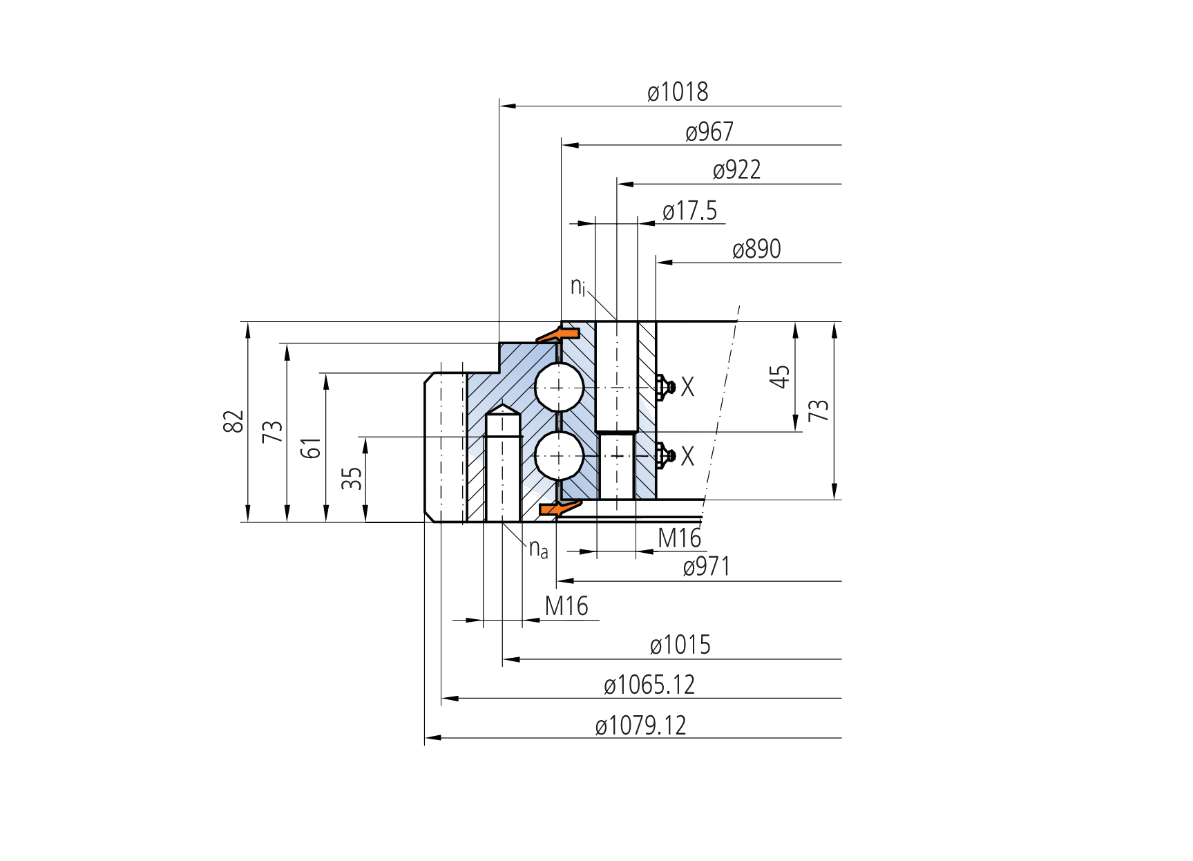 IMO 41-20 0969/2-05532 slewing bearing replacement dimensional drawing