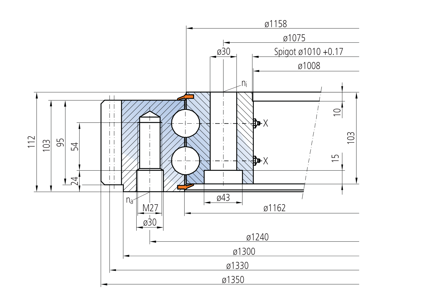 IMO 41-32 1160/2-00991 slewing bearing replacement dimensional drawing