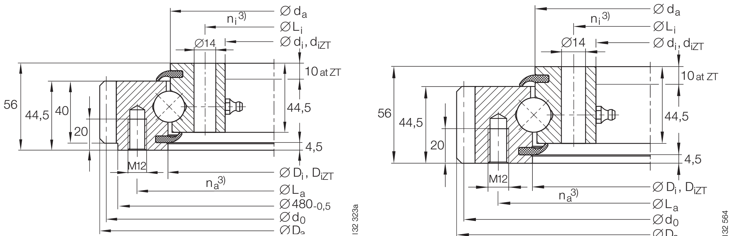 INA VSA 200844 N slewing bearing replacement dimensional drawing