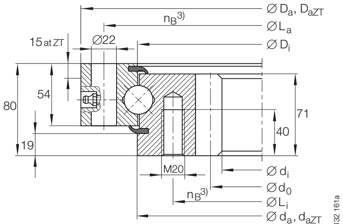 INA VSI 250855 N slewing bearing replacement dimensional drawing