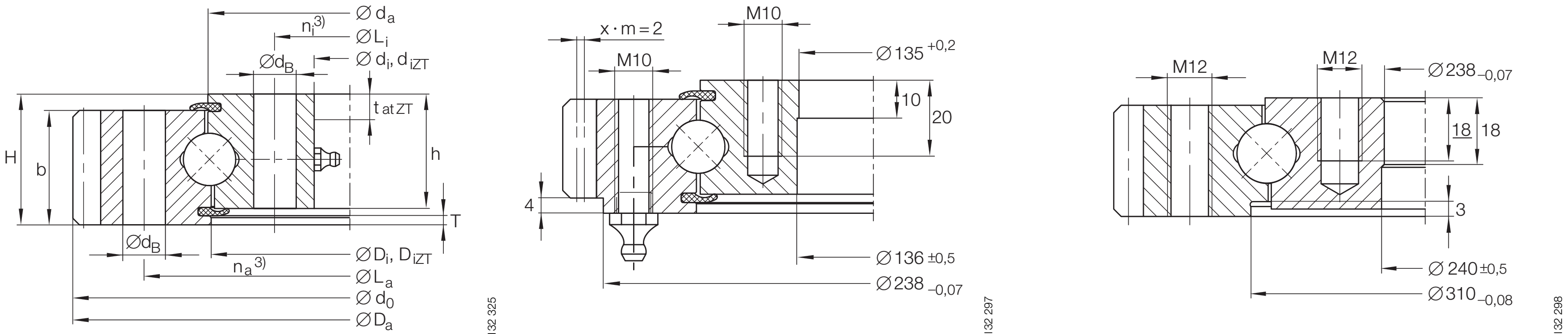 INA VA 160302 N slewing bearing replacement dimensional drawing