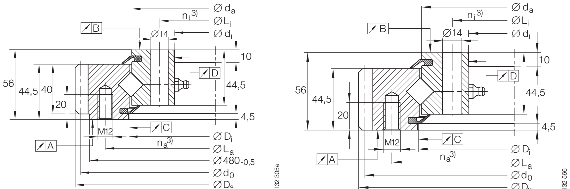 INA XSA 140644 N slewing bearing replacement dimensional drawing