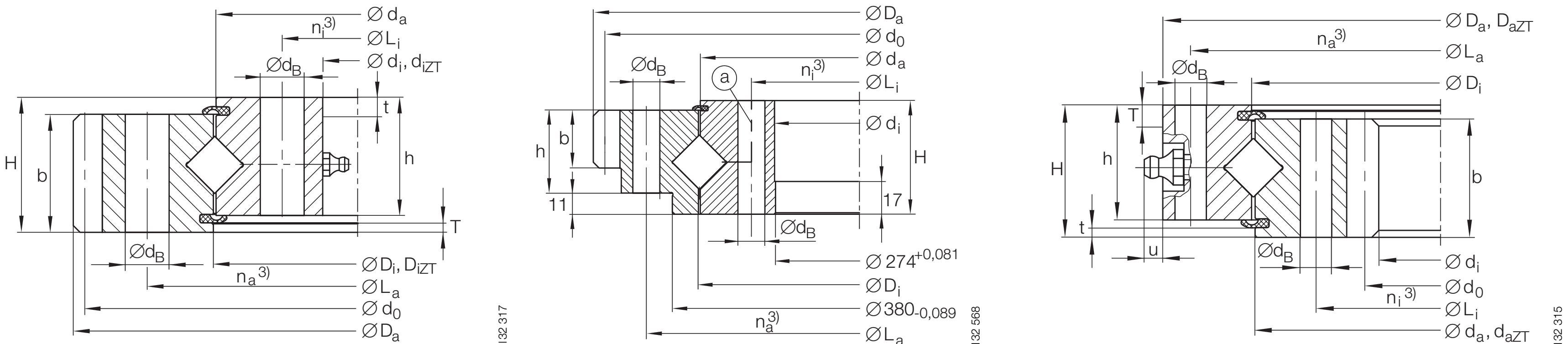 INA XI 120288 N slewing bearing replacement dimensional drawing