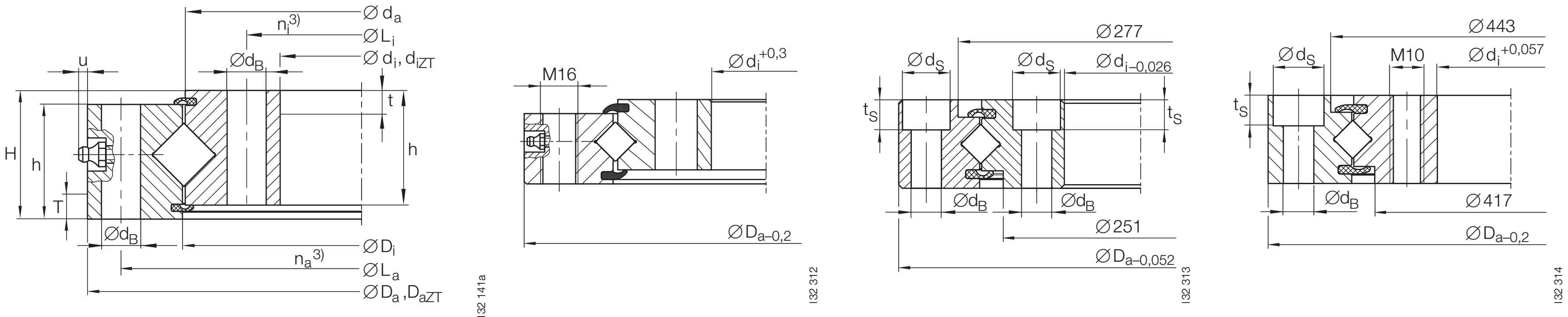 INA XU 300515 slewing bearing replacement dimensional drawing