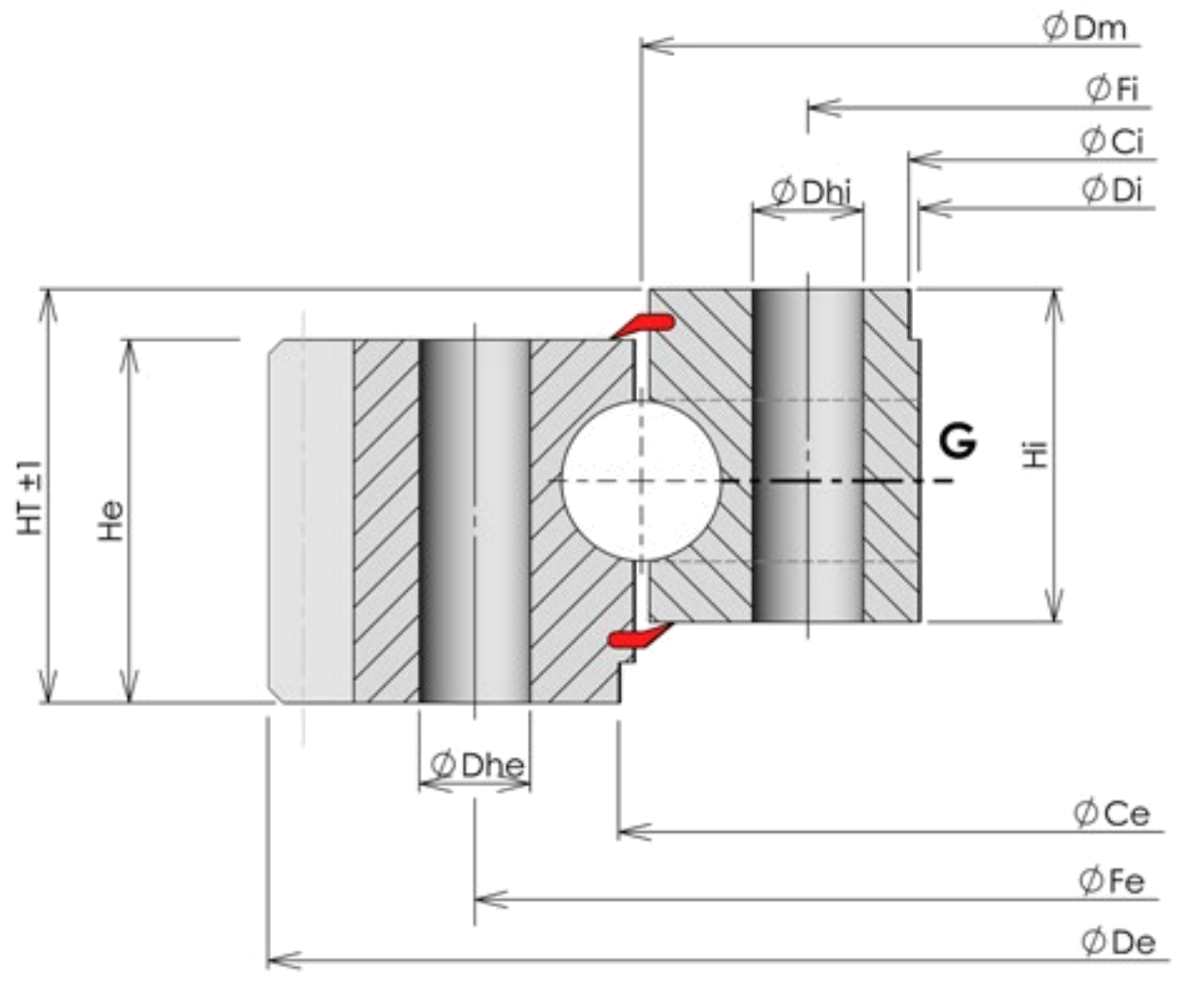 ROLLIX 01-4500-00 slewing bearing replacement dimensional drawing