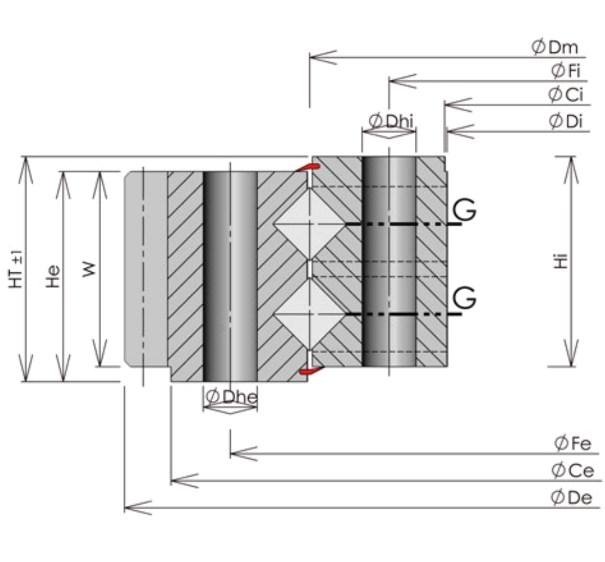 ROLLIX 16-1500-00 slewing bearing replacement dimensional drawing