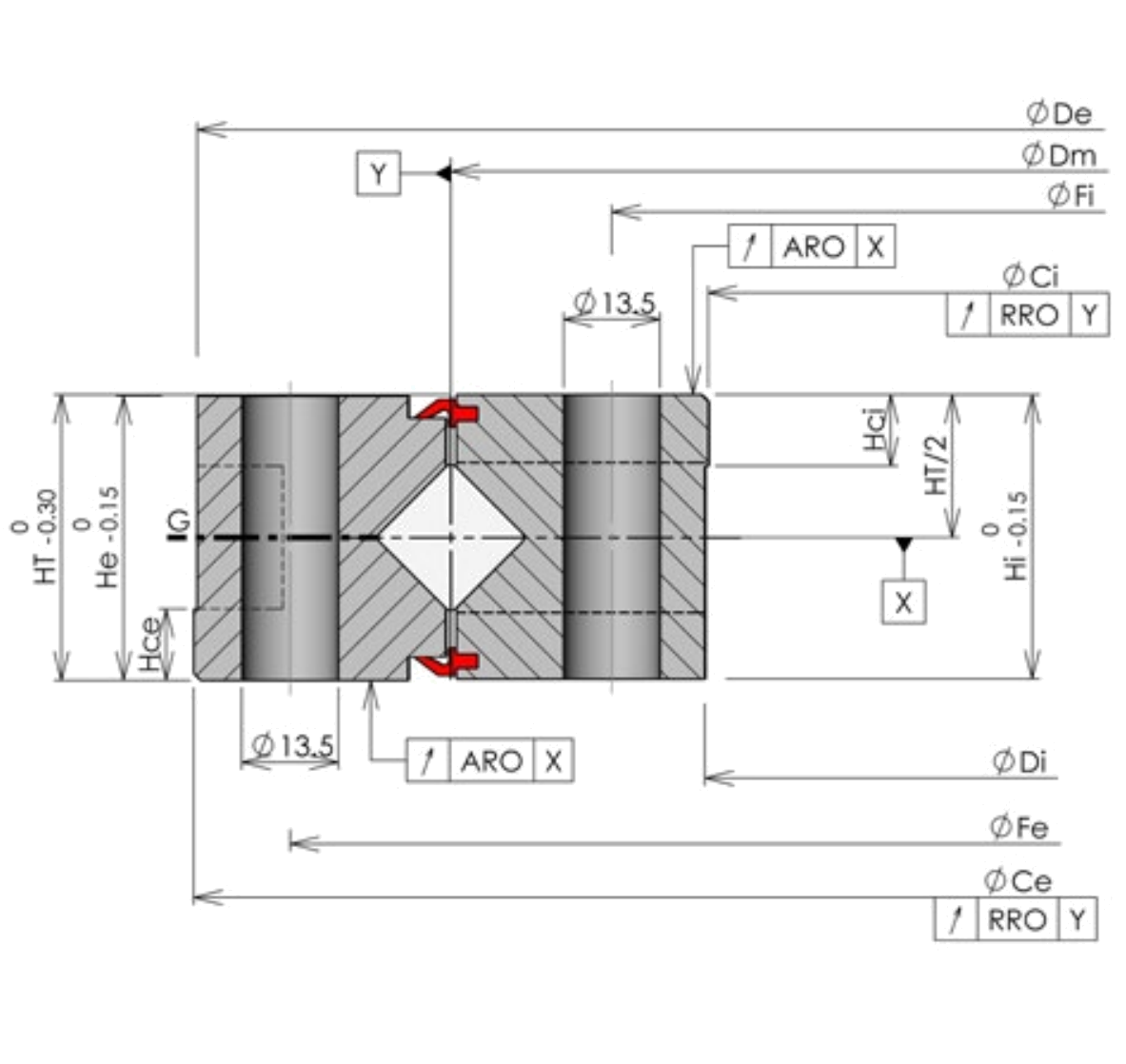 ROLLIX 88-0240-01 slewing bearing replacement dimensional drawing