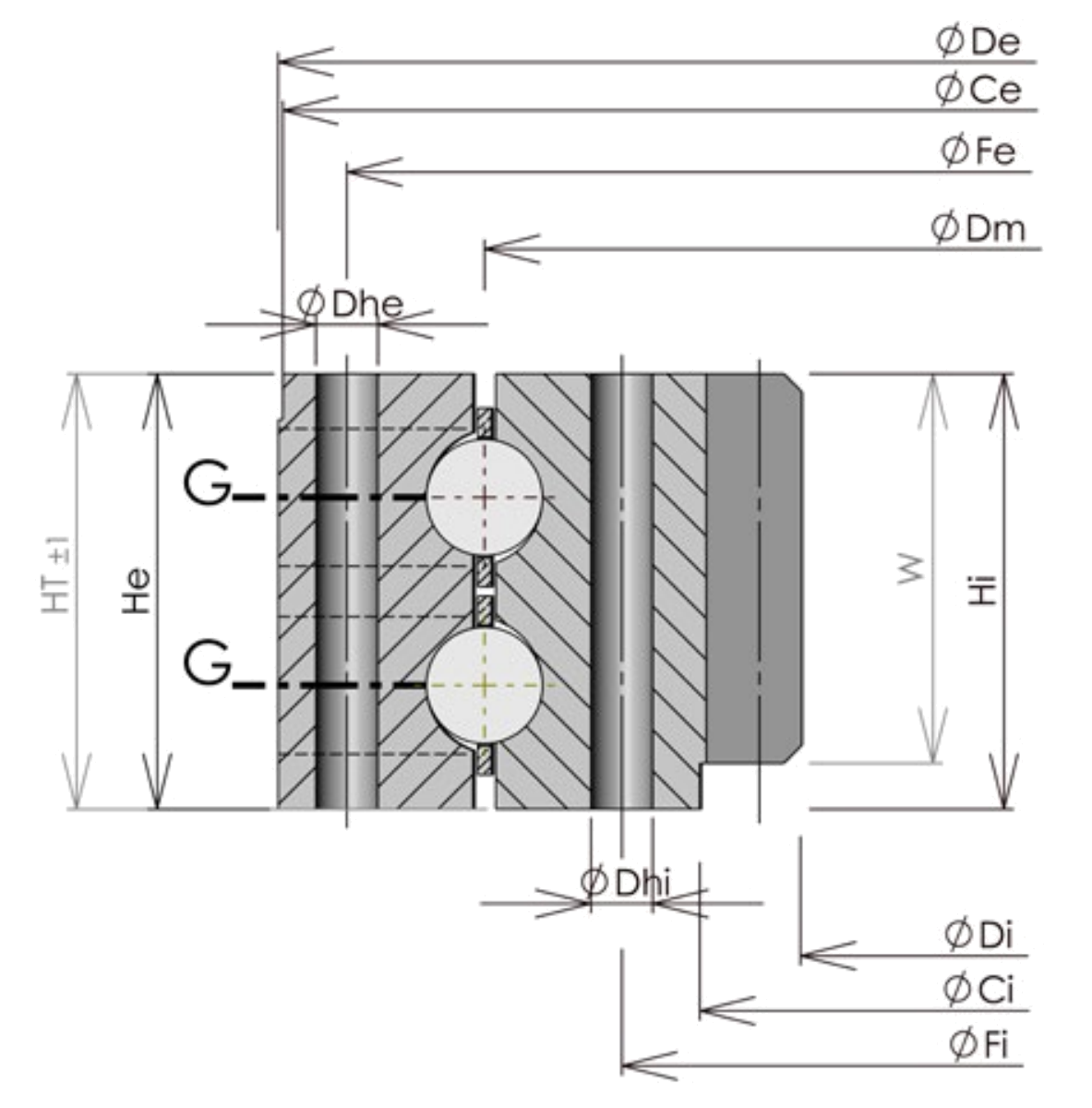 ROLLIX 12-2000-01 slewing bearing replacement dimensional drawing