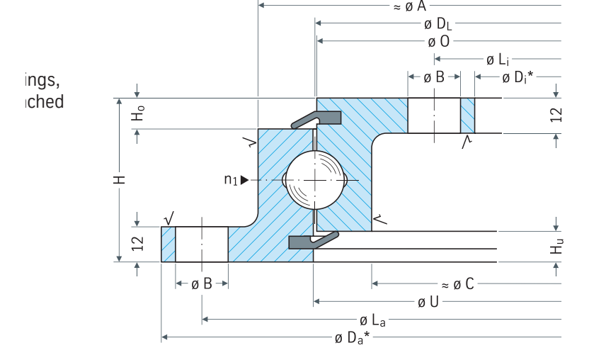 Rothe Erde 230.20.1000.013 slewing bearing replacement dimensional drawing