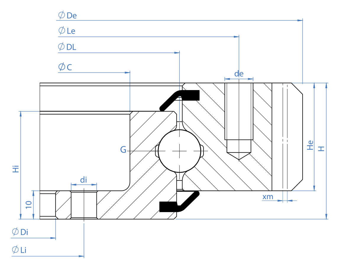 Tibet Makina 0944E-12B-107 slewing bearing replacement dimensional drawing