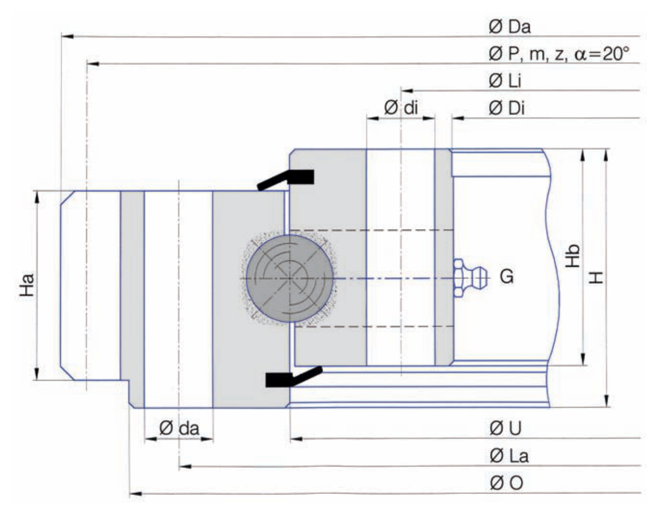 Torriani Gianni E.535.25.00.D.1 slewing bearing replacement dimensional drawing