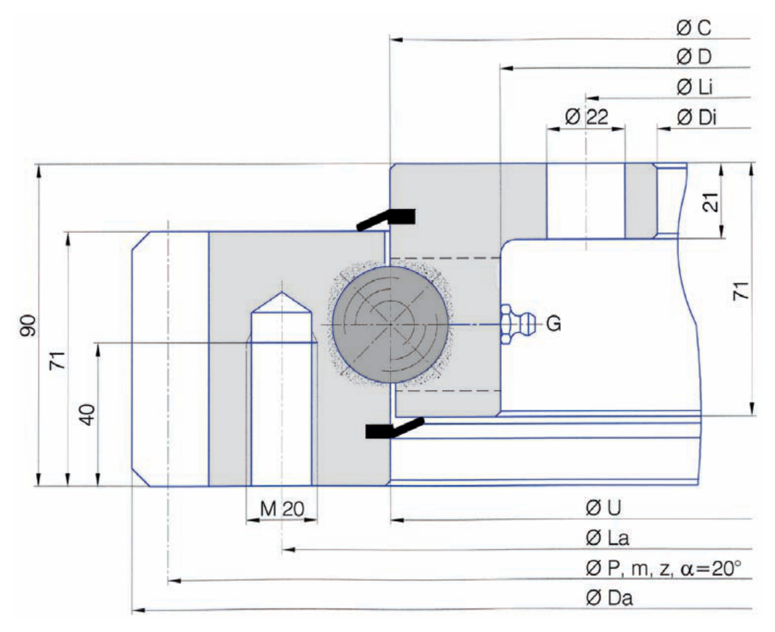 Torriani Gianni E.1200.32.00.C slewing bearing replacement dimensional drawing