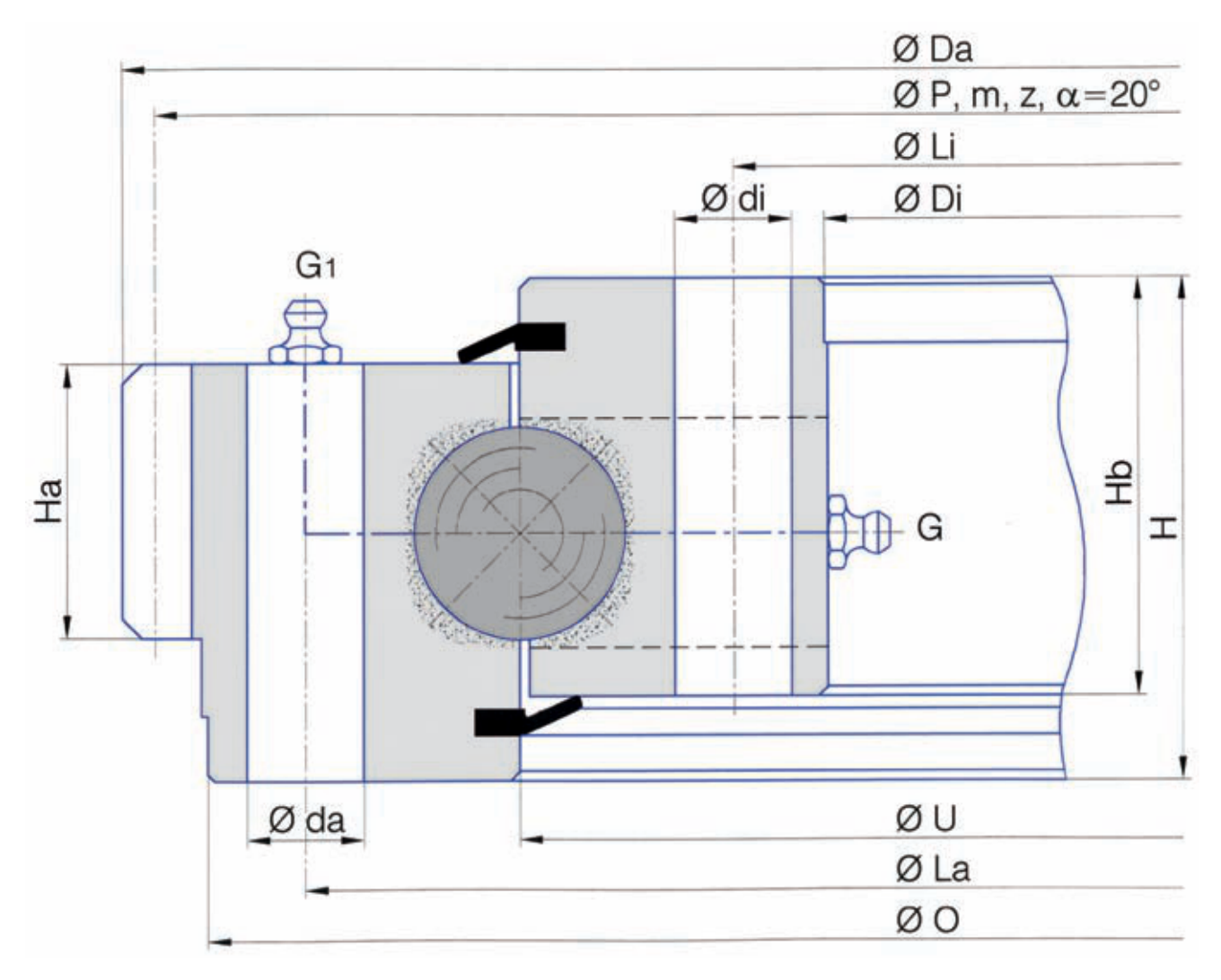 Torriani Gianni E.595.32.00.D.1 slewing bearing replacement dimensional drawing