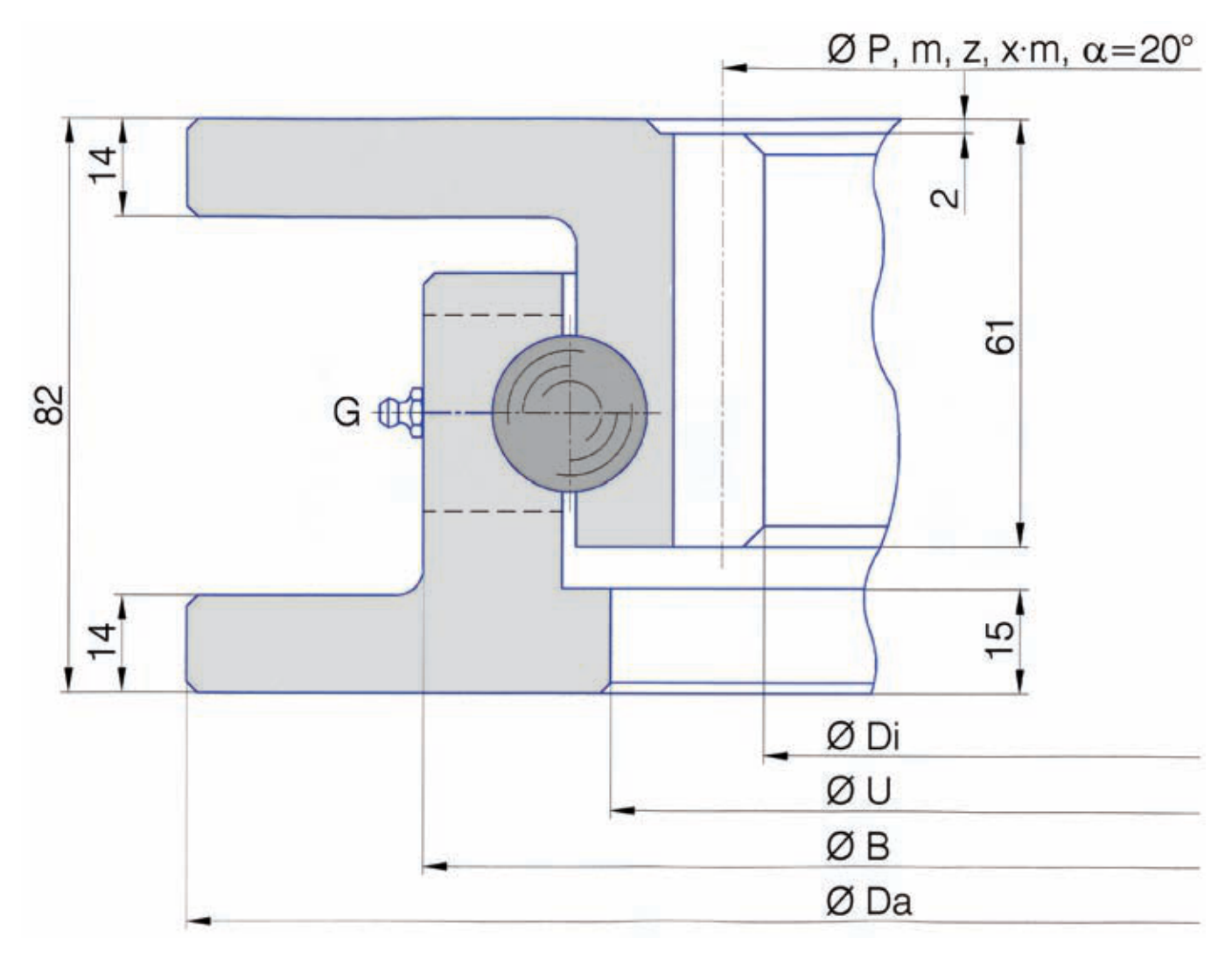 Torriani Gianni I.1000.22.00.A slewing bearing replacement dimensional drawing