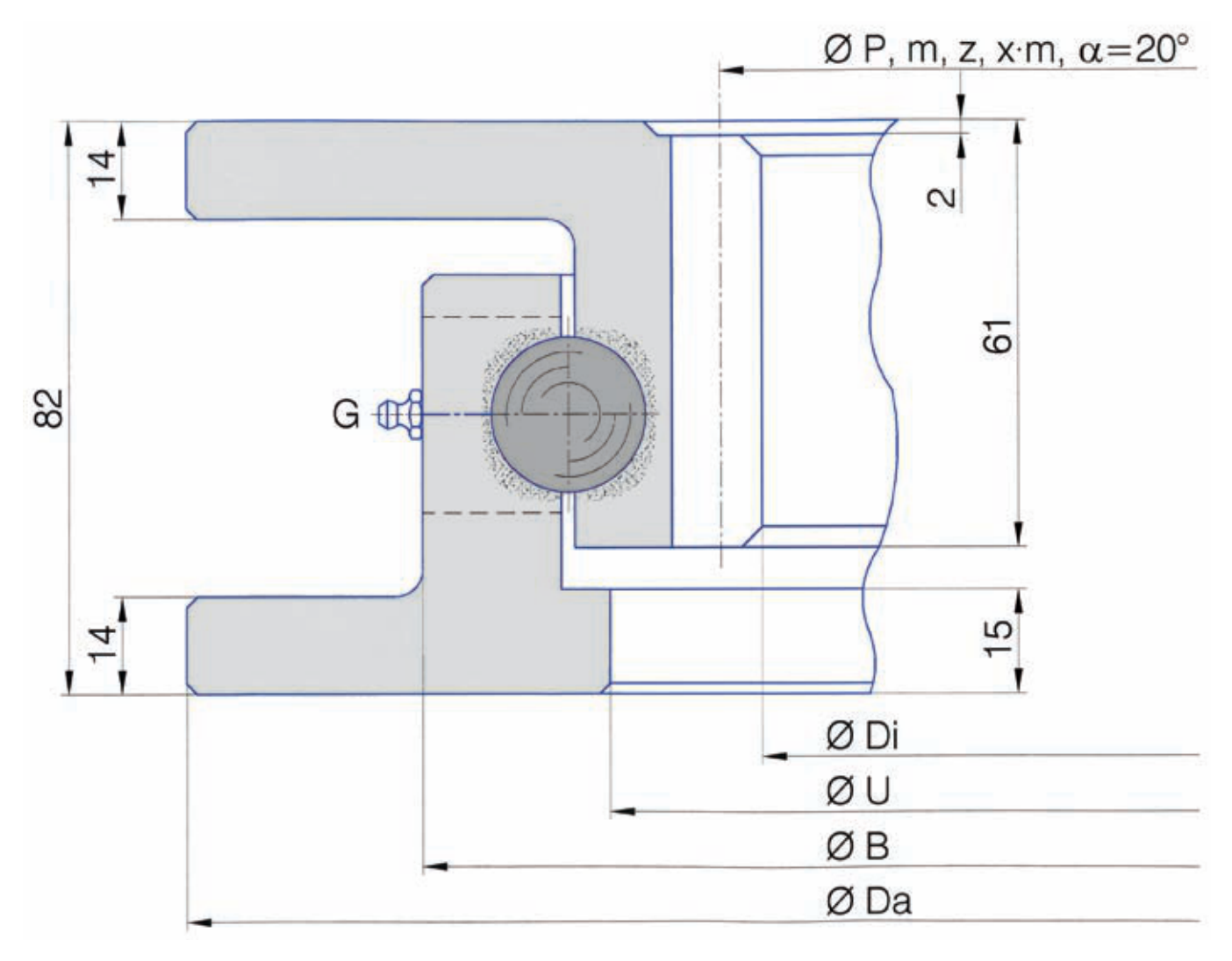 Torriani Gianni I.700.22.00.A-T slewing bearing replacement dimensional drawing