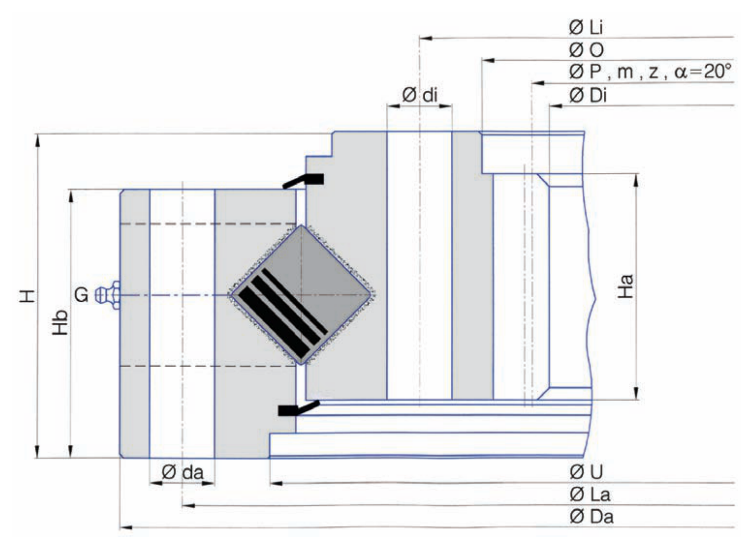 Torriani Gianni I.1530.40.12.D.1-RV slewing bearing replacement dimensional drawing