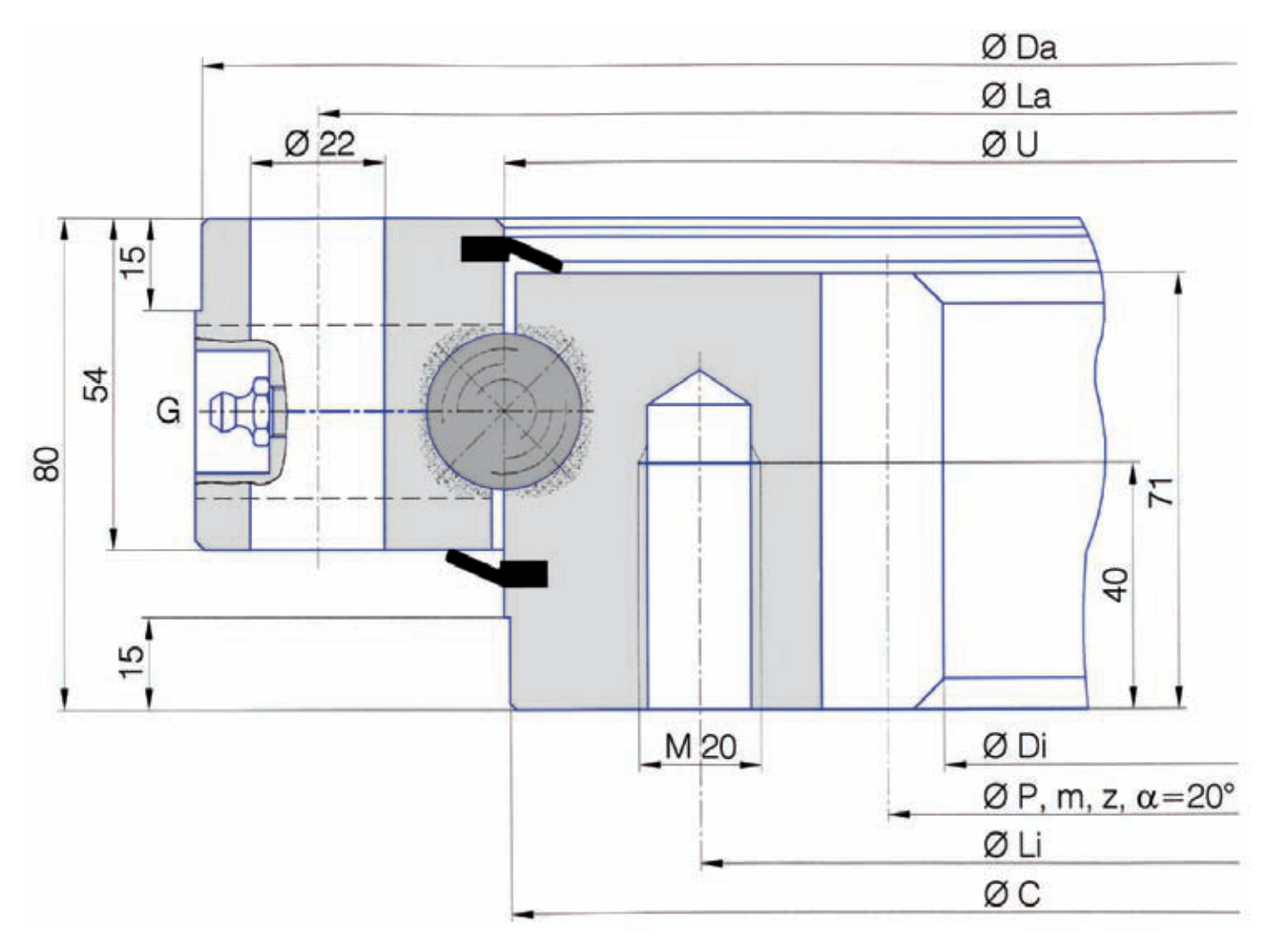 Torriani Gianni I.1055.25.00.B slewing bearing replacement dimensional drawing