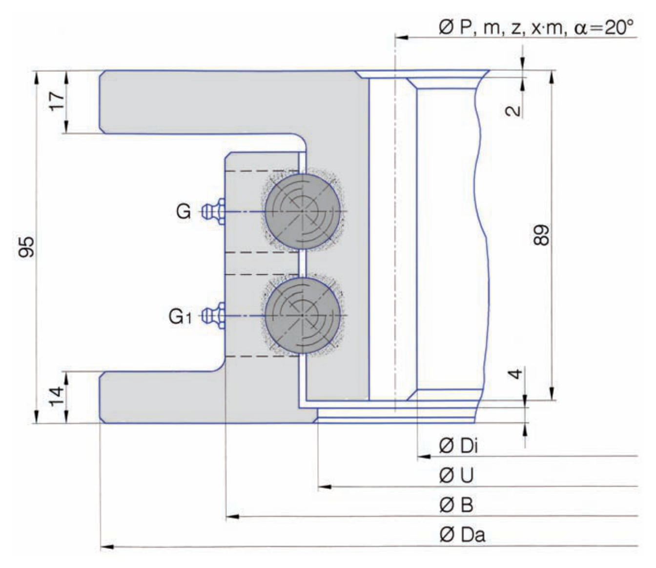 Torriani Gianni I.880.2.20.00.A slewing bearing replacement dimensional drawing