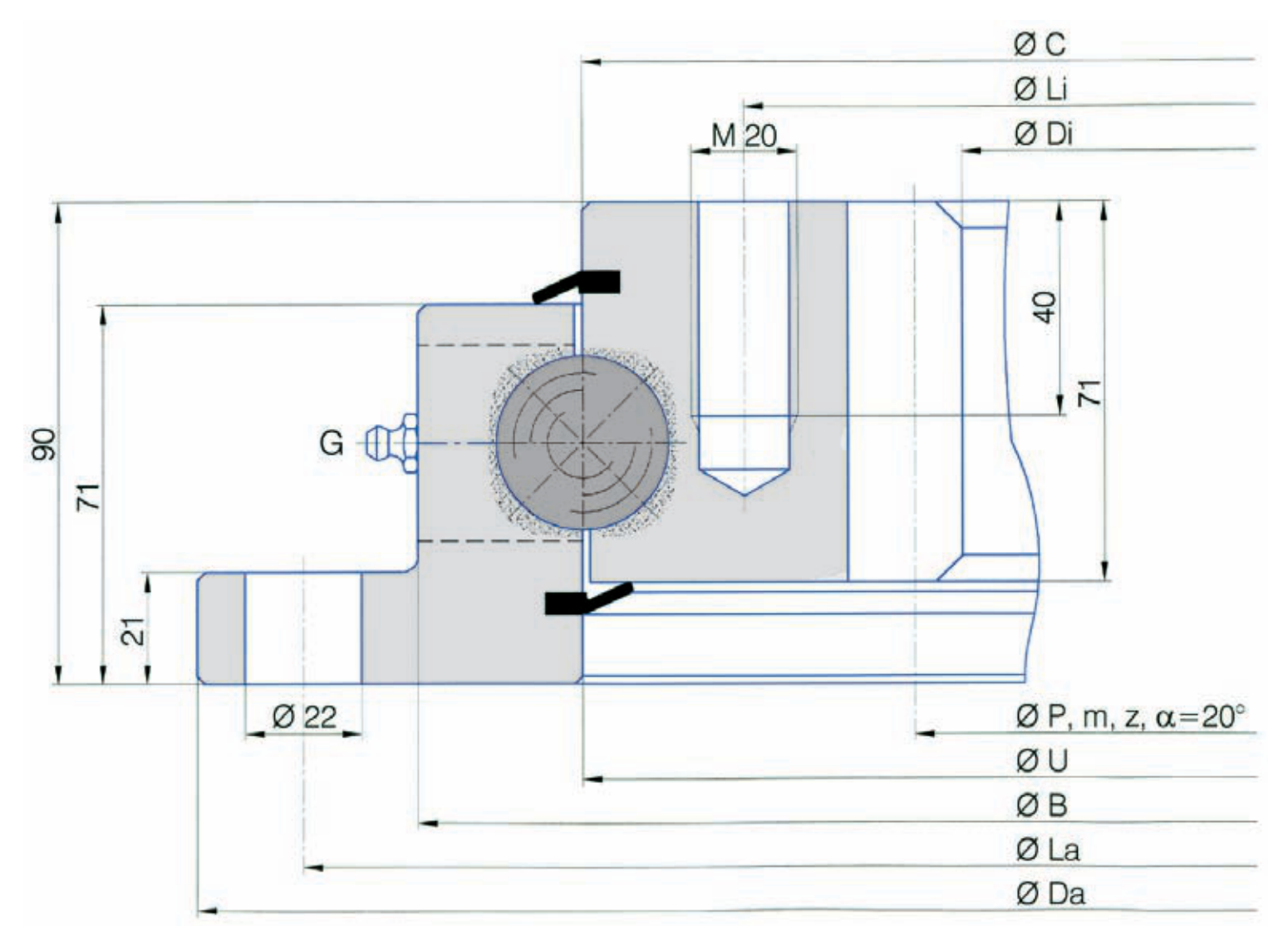 Torriani Gianni I.1500.32.00.C slewing bearing replacement dimensional drawing