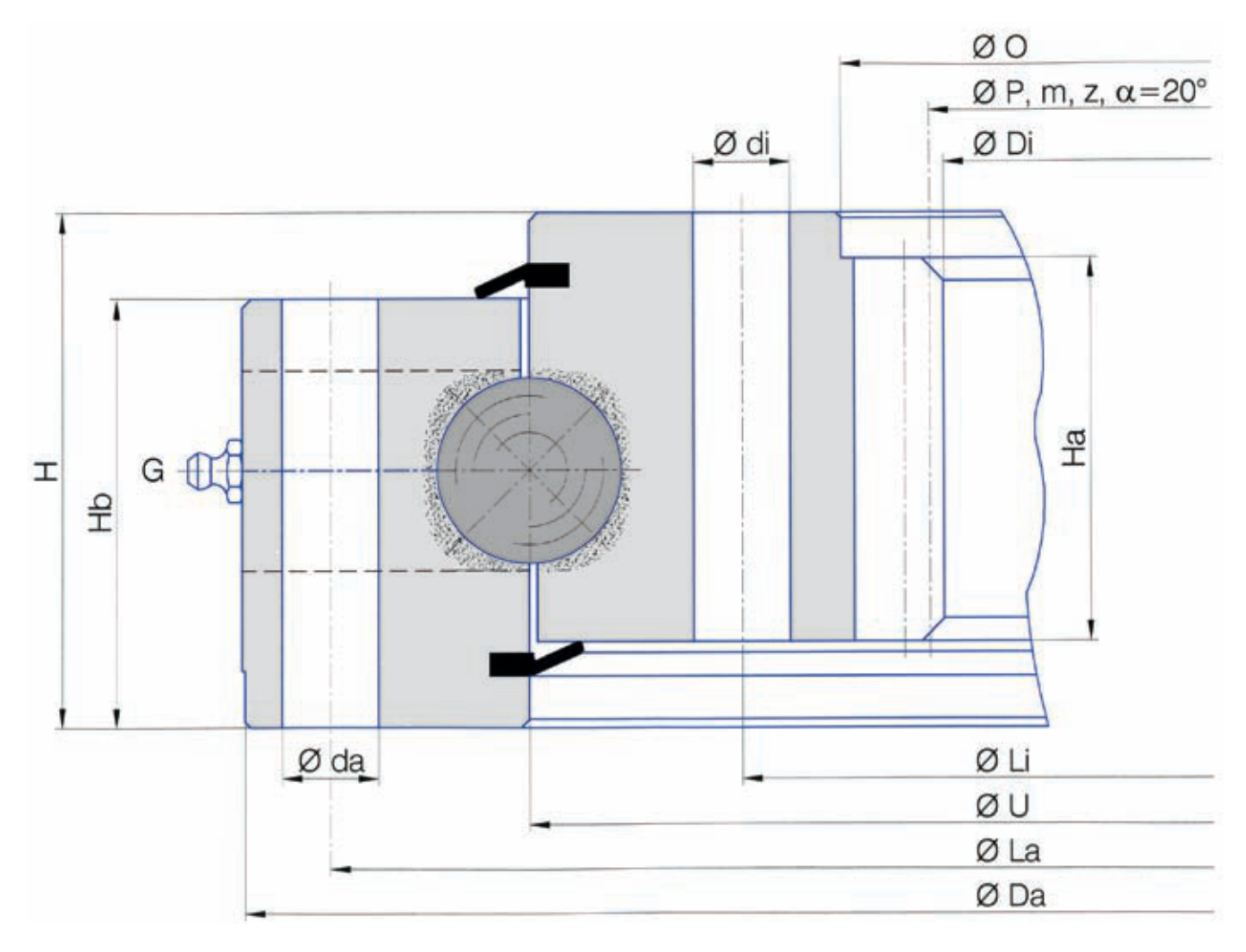 Torriani Gianni I.815.32.10.D.1 slewing bearing replacement dimensional drawing
