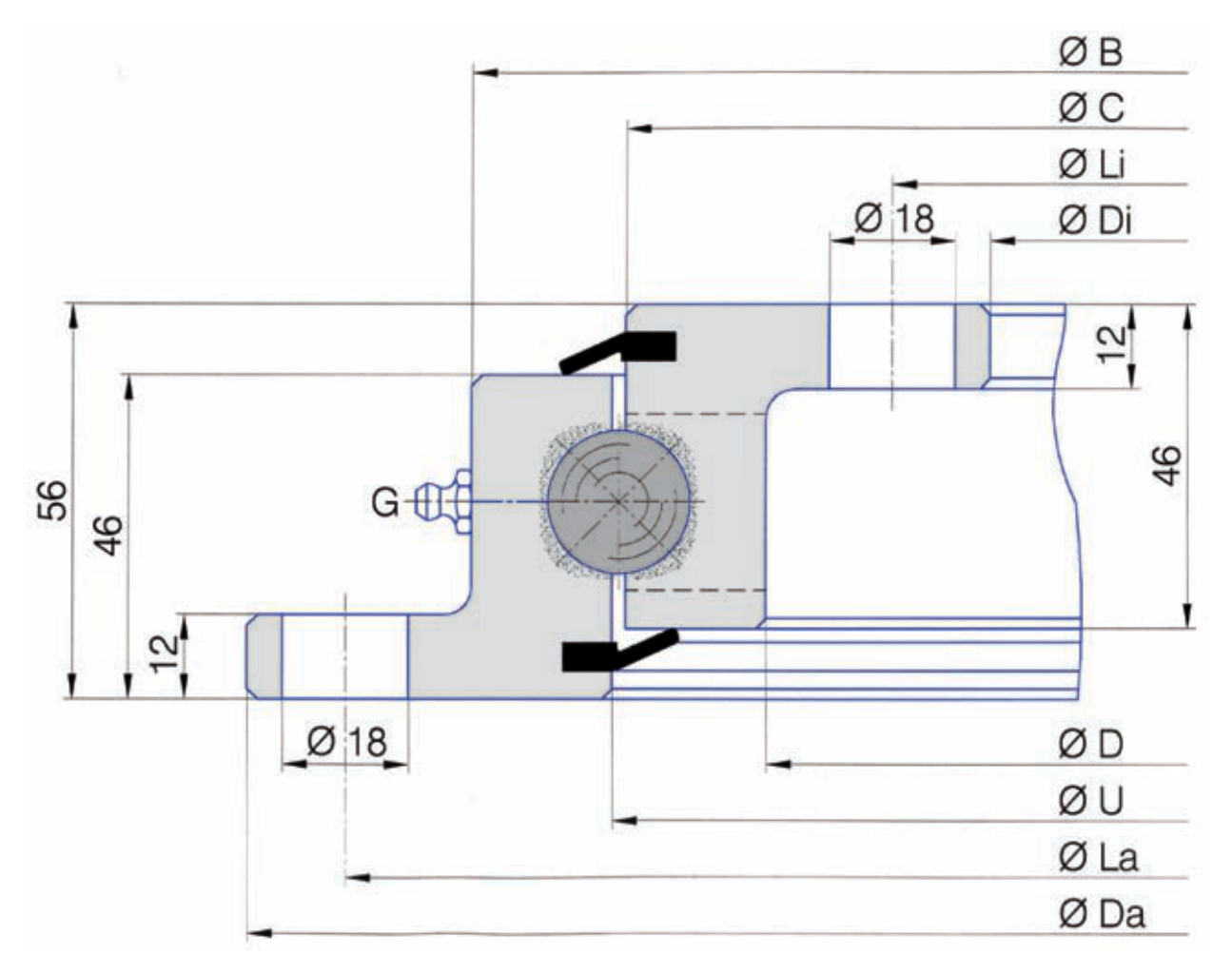 Torriani Gianni SD.650.20.00.C slewing bearing replacement dimensional drawing